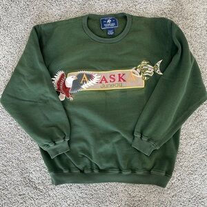 Northern Lights Alaska Juneau Green Eagle Cotton Vintage Crew Sweatshirt Small
